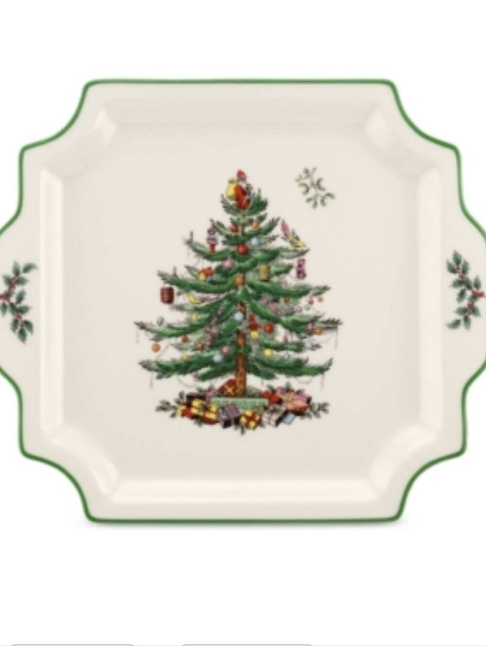 Spode Christmas Tree 12.5" Square Handled Serving Platter. New In Box